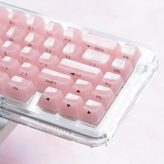 XVX Pink Clear MDA Keycaps, 115-Key Side-Printed PC Set with a Glossy Translucent Finish