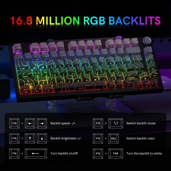 XVX WK75 Wireless Mechanical Keyboard with Control Knob, Gasket Mount and Hot-Swappable RGB Keys