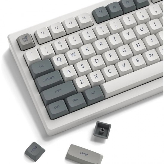 Retro XVX XDA Keycaps, 139-Key PBT Set in Milky White and Grey for MX Mechanical Keyboard Builds