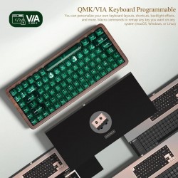 XVX WD75 V2 Walnut Wireless Mechanical Keyboard, QMK/VIA Remapping, Clear Green Keys and RGB