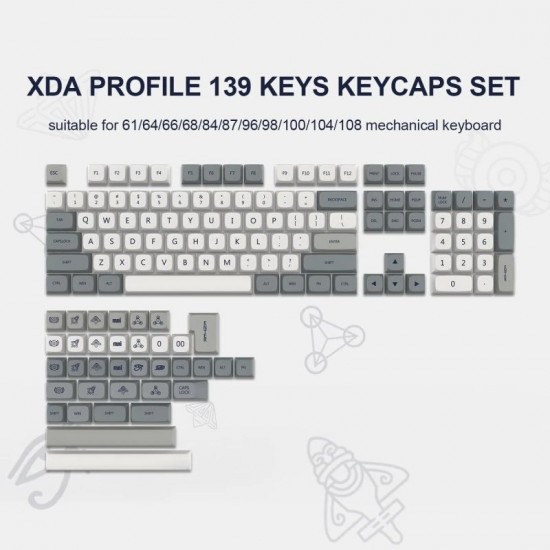 Retro XVX XDA Keycaps, 139-Key PBT Set in Milky White and Grey for MX Mechanical Keyboard Builds