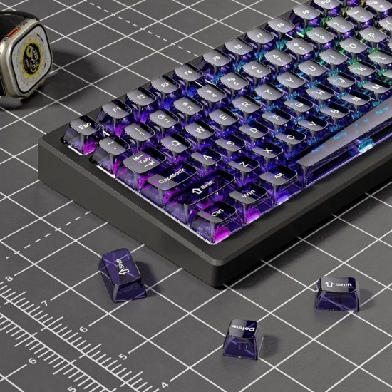 Purple Clear XVX MDA Keycaps, 115-Piece Translucent PC Set for MX Mechanical Keyboard Customization