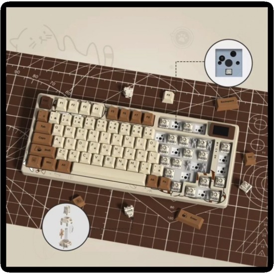 XVX SK80 Coffee Mechanical Keyboard, Color Display, Gasket Mount, RGB and Hot-Swappable Switches
