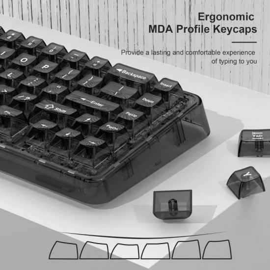 XVX Smoke-Grey Clear Keycaps, 115-Key MDA Set with Transparent PC Surfaces and MX-Style Stems