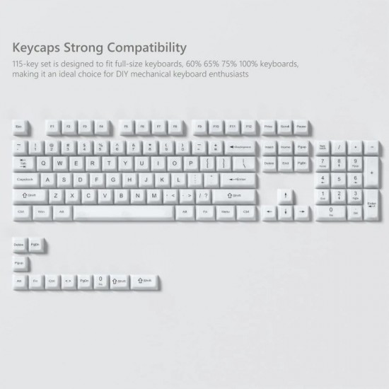 White Clear Keycaps from XVX, 115-Key MDA Set with Translucent PC Surfaces for MX Mechanical Boards