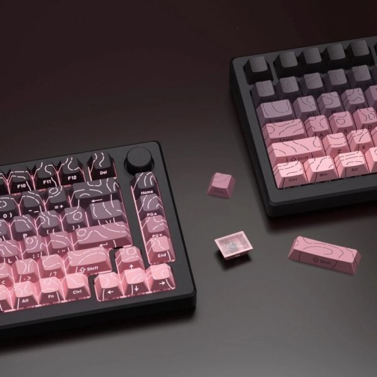 XVX Pink-Grey Topographic Keycaps, 98-Key Side-Printed Cherry Set with Backlit Contour Lines