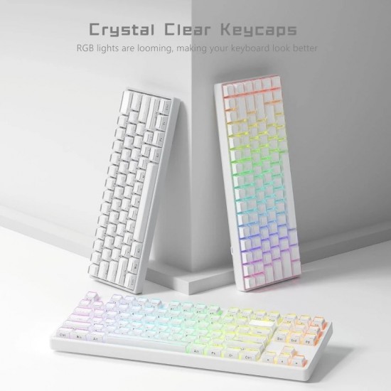 XVX White Crystal Jelly Keycaps, 113-Piece Side-Printed OEM Set for MX-Style Mechanical Switches