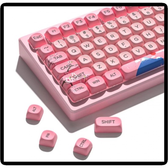 XVX Pink Blossom MOA Keycaps, 131-Key Japanese-Inspired PBT Set for Mechanical Keyboard Builds