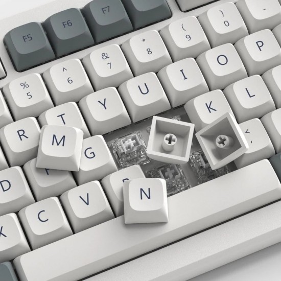 Retro XVX XDA Keycaps, 139-Key PBT Set in Milky White and Grey for MX Mechanical Keyboard Builds