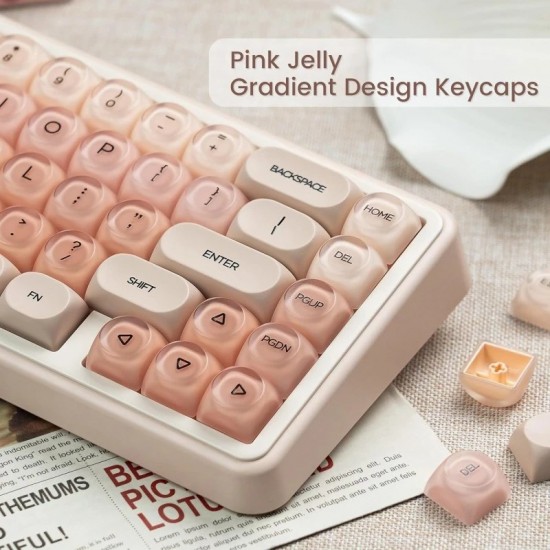 Pink Foundation Jelly Keycaps by XVX, 132-Piece MOA Set with PBT Keys for MX Mechanical Keyboards