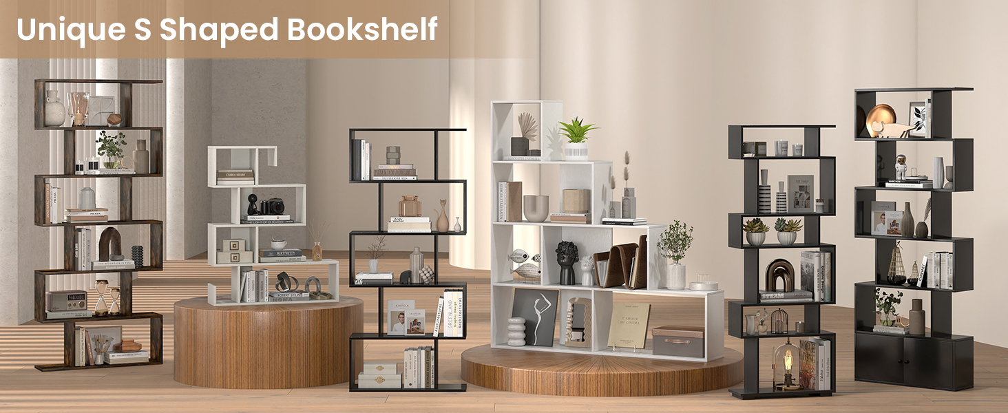 Honhorrs S-Shaped Bookcase — Five Display Cubbies, Two-Door Lower Cabinet and Soft-Close Door Hinges detail