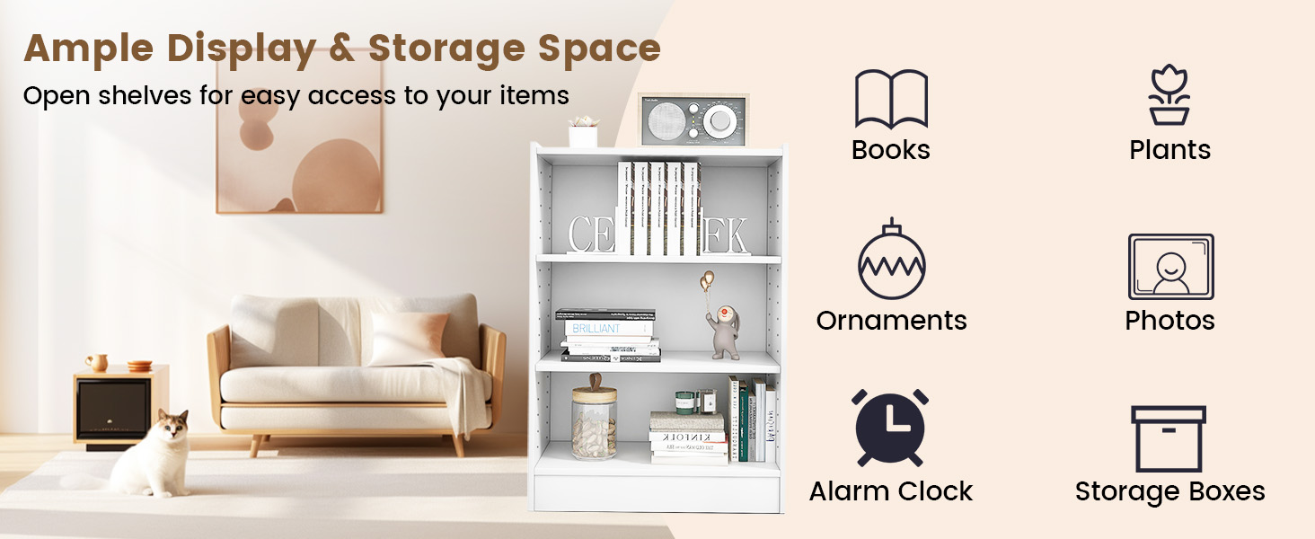 Honhorrs Open Three-Tier Bookcase, 18 Shelf Positions with Raised Top Edge and Wall-Anchoring Device detail