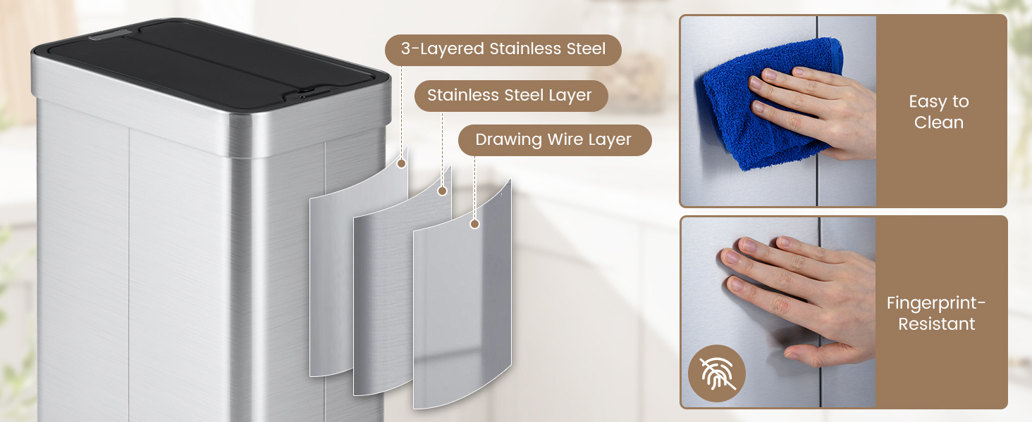 Honhorrs Sixteen-Gallon Sensor Trash Can with Wing Lids, Manual Stay-Open Mode and Bag Retainer Ring detail