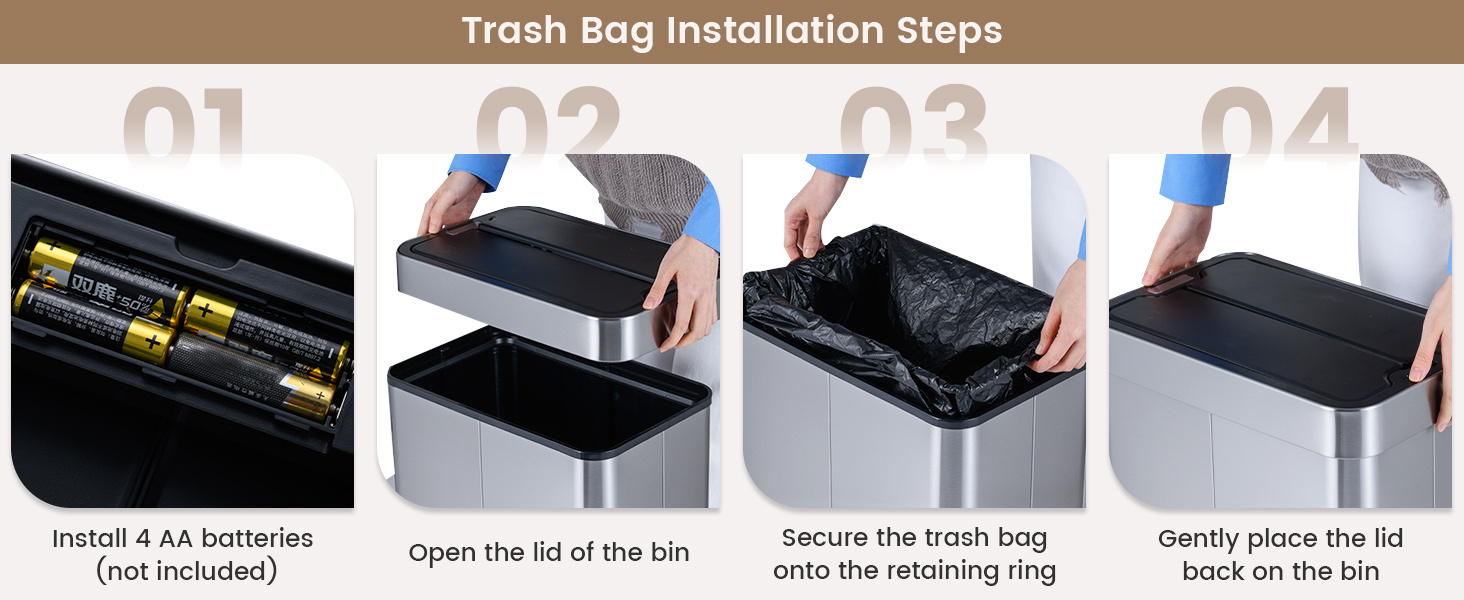Honhorrs Sixteen-Gallon Sensor Trash Can with Wing Lids, Manual Stay-Open Mode and Bag Retainer Ring detail