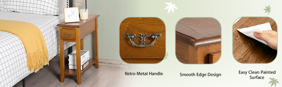 Honhorrs Pair of Two-Tier Sofa End Tables with Individual Drawers, Open Lower Shelves and Table Tops detail