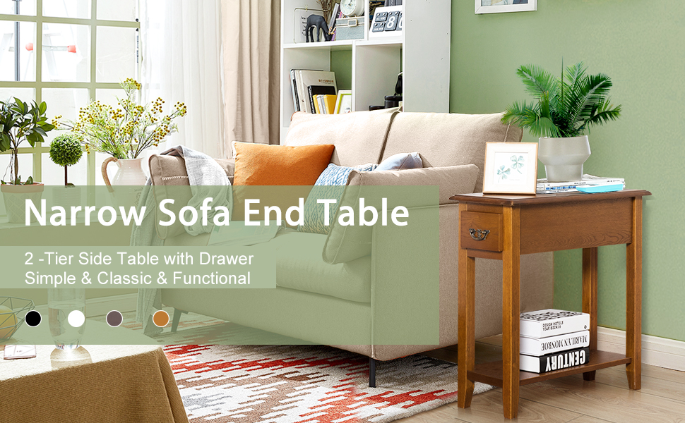 Honhorrs Pair of Two-Tier Sofa End Tables with Individual Drawers, Open Lower Shelves and Table Tops detail