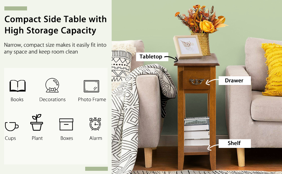 Honhorrs Pair of Two-Tier Sofa End Tables with Individual Drawers, Open Lower Shelves and Table Tops detail