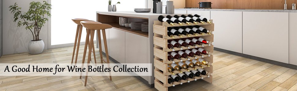 Honhorrs 36-Bottle Modular Wooden Wine Rack with Stackable Sections and Horizontal Bottle Rests detail