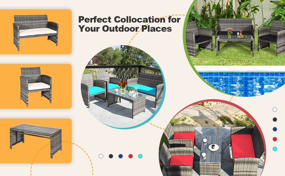 Honhorrs Four-Piece Wicker Patio Set, Loveseat and Armchairs with a Tempered Glass Coffee Table detail