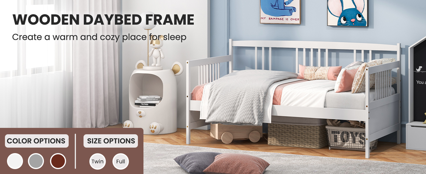 Twin Pine Wood Daybed by Honhorrs — Three Side Rails, Slatted Mattress Support and Under-Bed Space detail