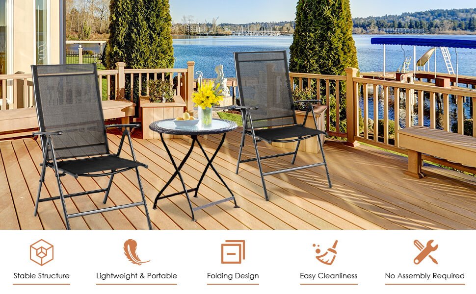 Honhorrs Two Folding Patio Recliners, Adjustable Fabric Backrests with Powder-Coated Steel Frames detail