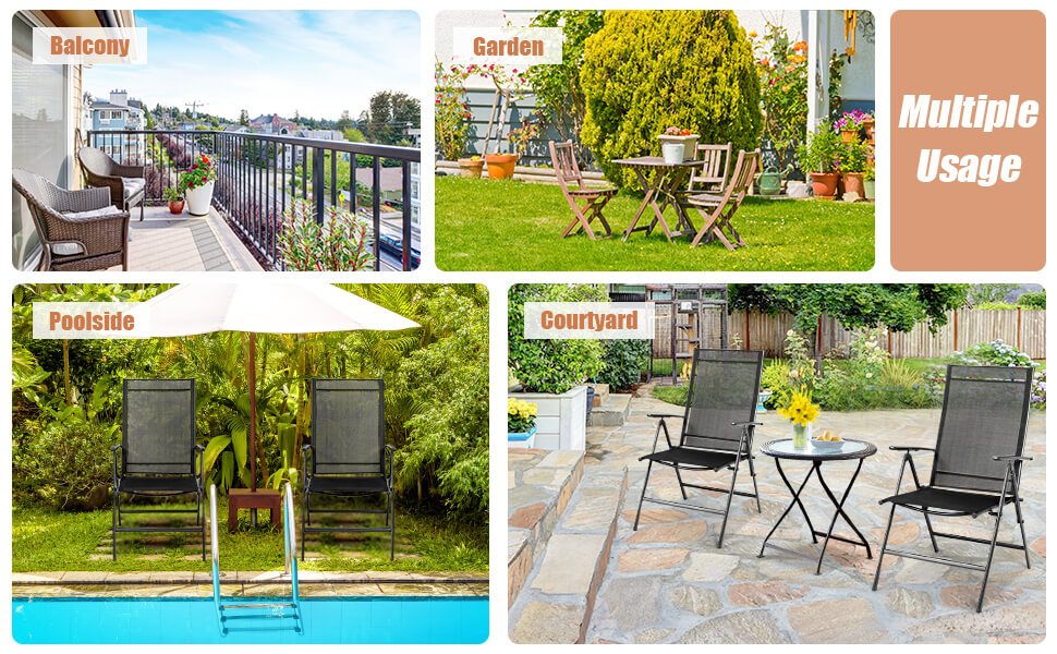 Honhorrs Two Folding Patio Recliners, Adjustable Fabric Backrests with Powder-Coated Steel Frames detail