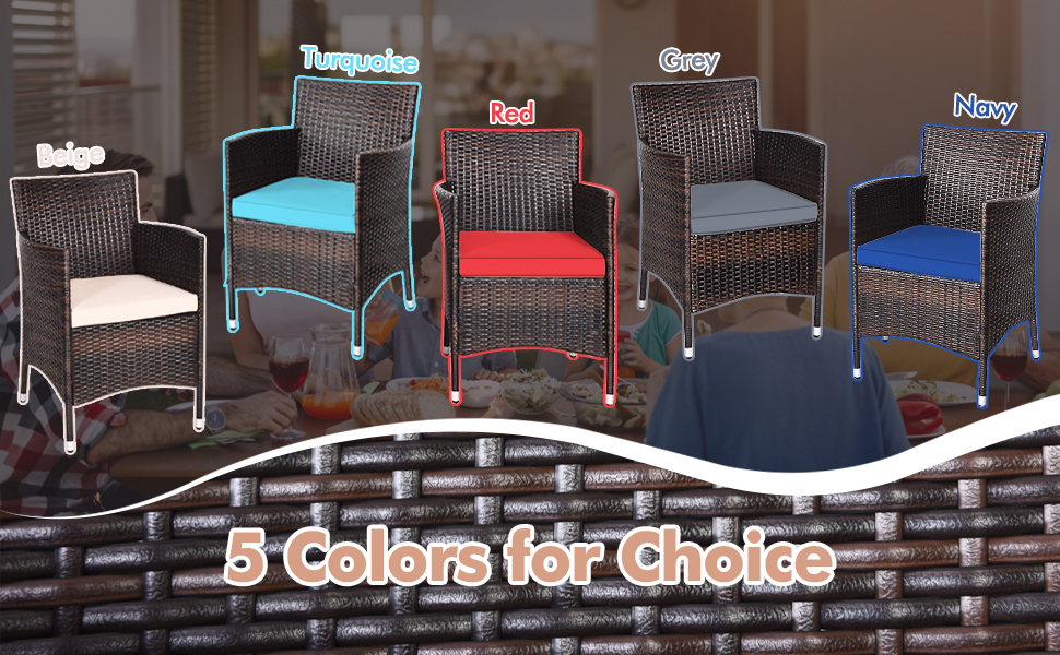 Honhorrs Wicker Patio Seating for Two, Cushioned Armchairs and Glass-Top Table in a Three-Piece Set detail