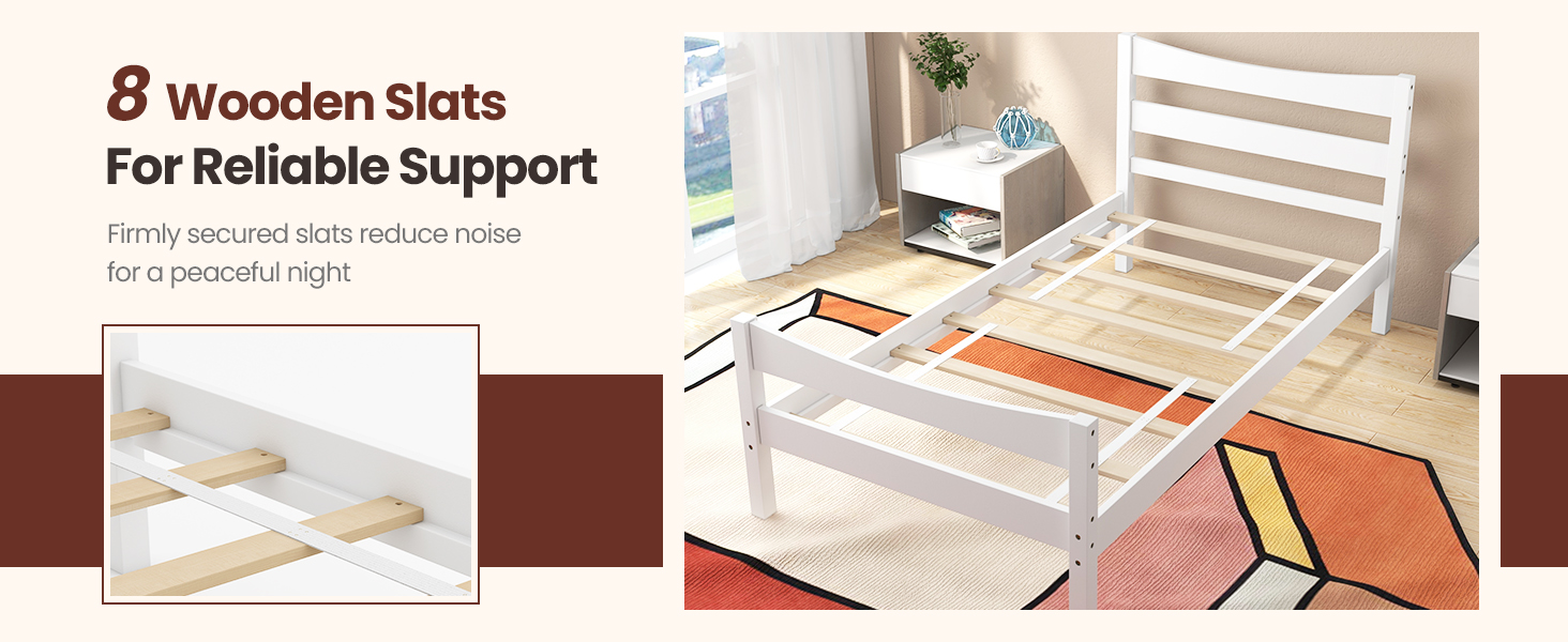 Honhorrs Twin Pine Platform Bed Frame: Plywood Mattress Slats, Headboard, Footboard and Open Base detail