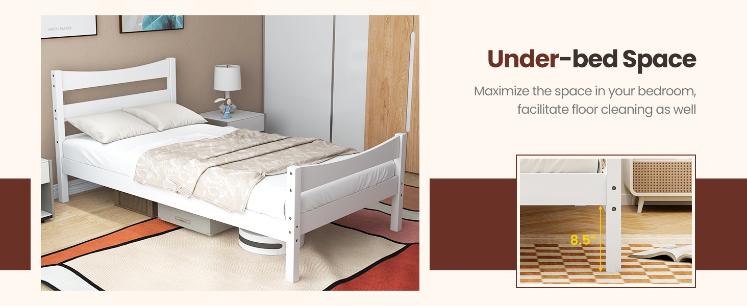 Honhorrs Twin Pine Platform Bed Frame: Plywood Mattress Slats, Headboard, Footboard and Open Base detail