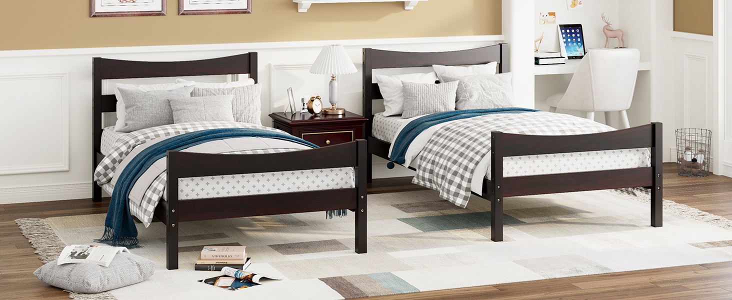 Honhorrs Twin Pine Platform Bed Frame: Plywood Mattress Slats, Headboard, Footboard and Open Base detail