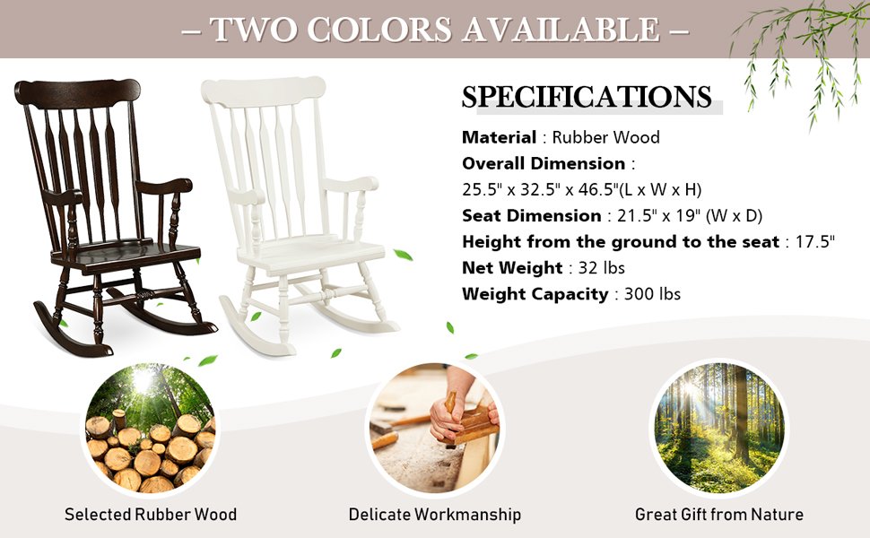 Honhorrs Rubberwood Rocking Chair, High Slatted Back with Curved Armrests and Contoured Garden Seat detail