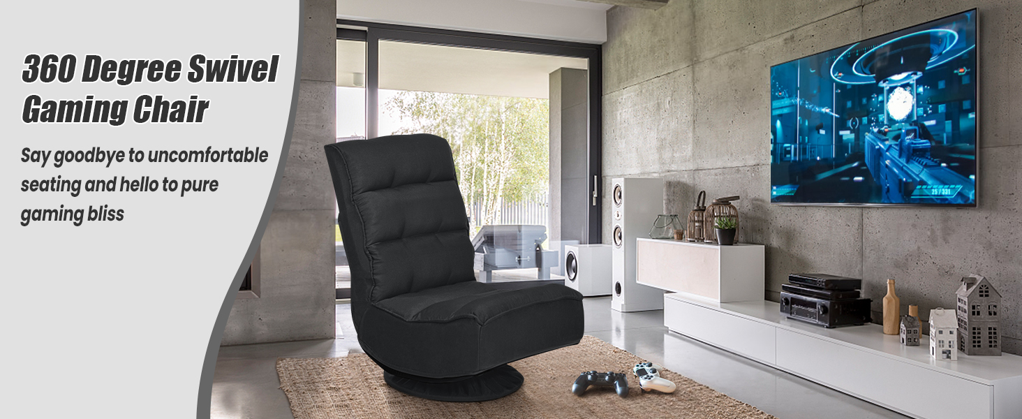 Five-Position Floor Gaming Chair by Honhorrs, Folding Backrest, 360-Degree Swivel and Covered Base detail