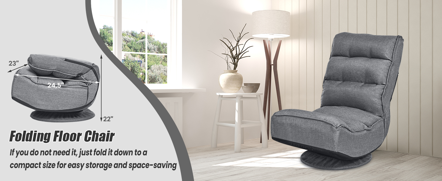 Five-Position Floor Gaming Chair by Honhorrs, Folding Backrest, 360-Degree Swivel and Covered Base detail