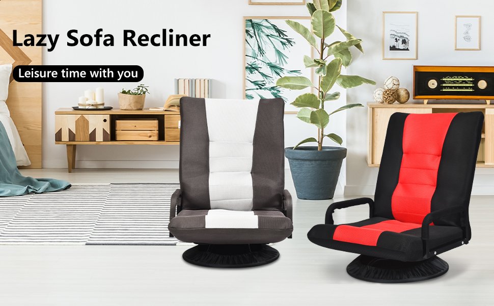Honhorrs Folding Swivel Floor Gaming Chair with 6 Backrest Positions, Armrests and Mesh Fabric detail