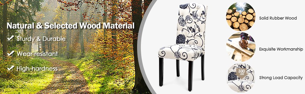 Honhorrs Tufted Dining Chairs, Set of Two with Linen Seats, Rubberwood Legs and Adjustable Foot Pads detail