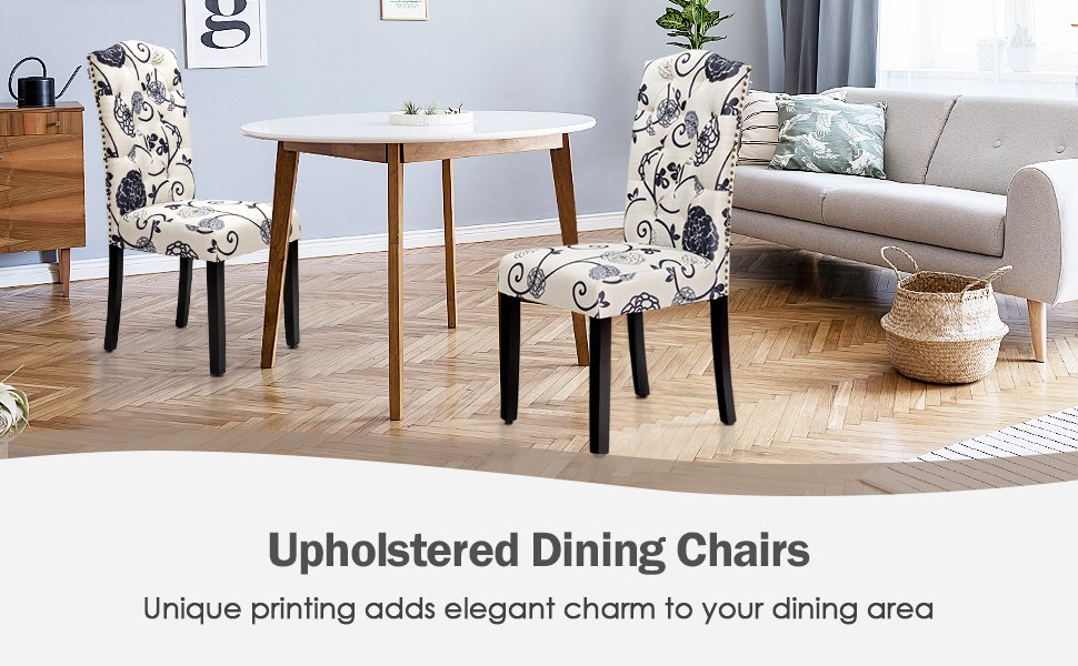 Honhorrs Tufted Dining Chairs, Set of Two with Linen Seats, Rubberwood Legs and Adjustable Foot Pads detail