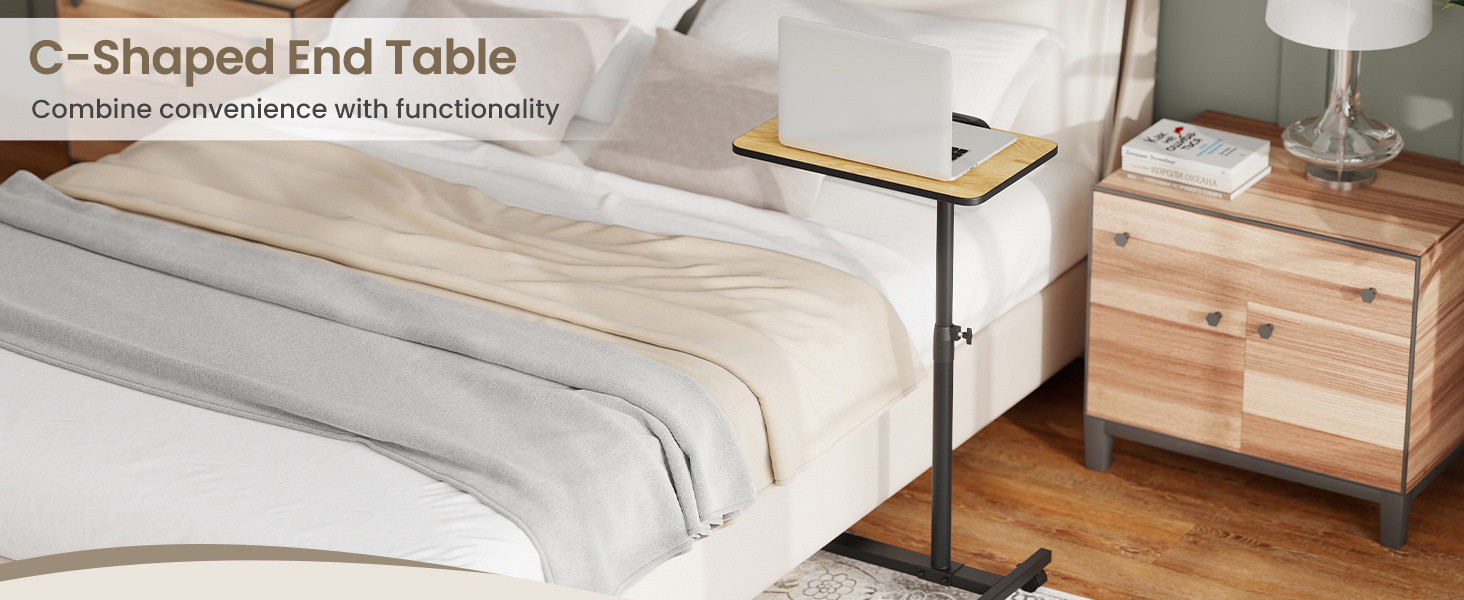 Honhorrs Rolling Overbed Table, Height and Tilt Adjustments with Four Locking Wheels and Side Hook detail