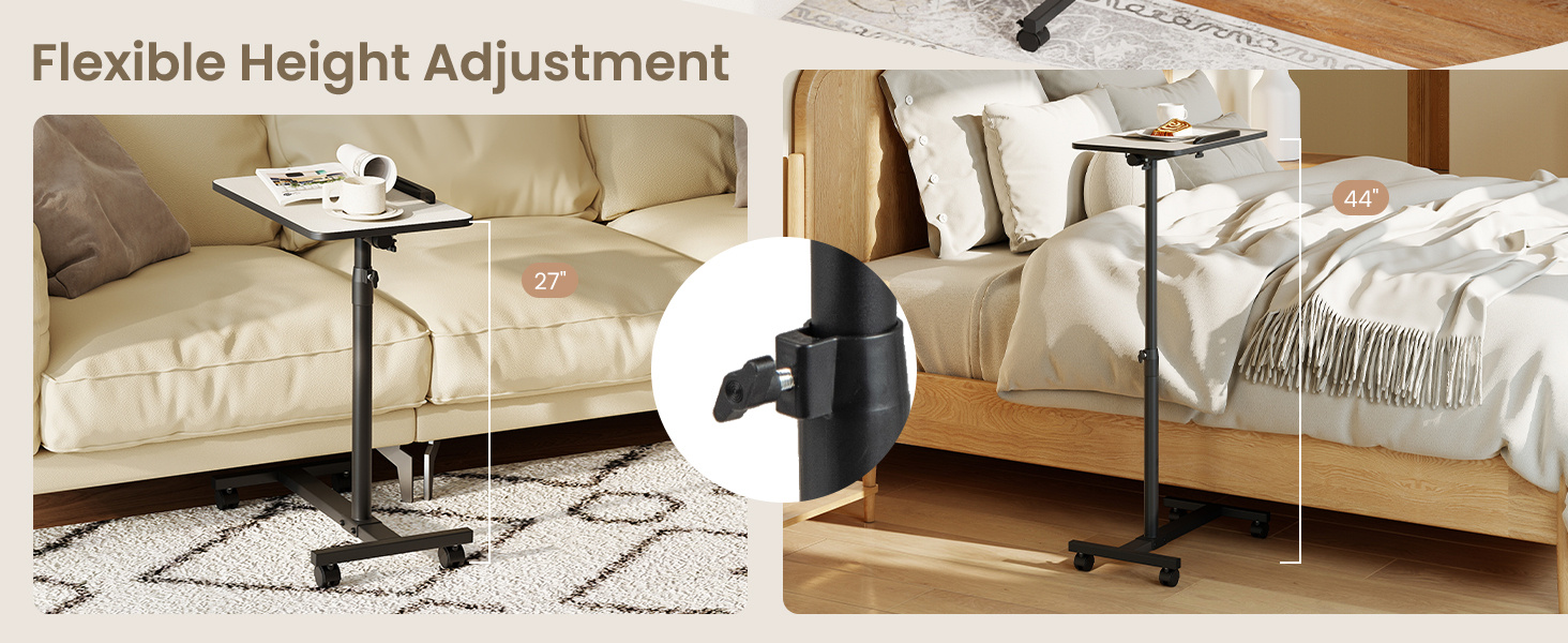 Honhorrs Rolling Overbed Table, Height and Tilt Adjustments with Four Locking Wheels and Side Hook detail