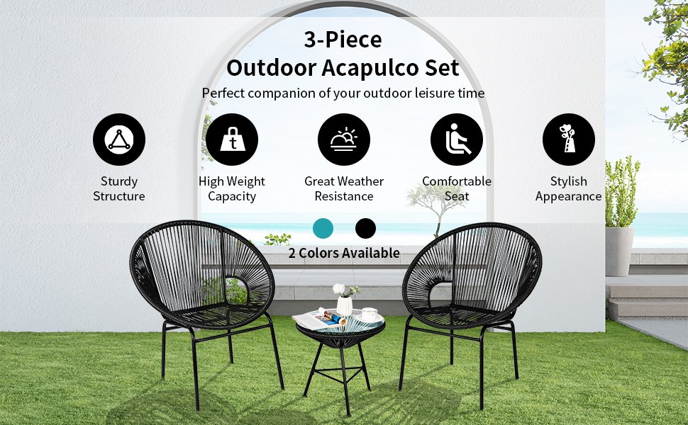 Honhorrs Acapulco Patio Bistro Trio, Rope-Woven Chairs and Tempered-Glass Table on Steel Frames detail