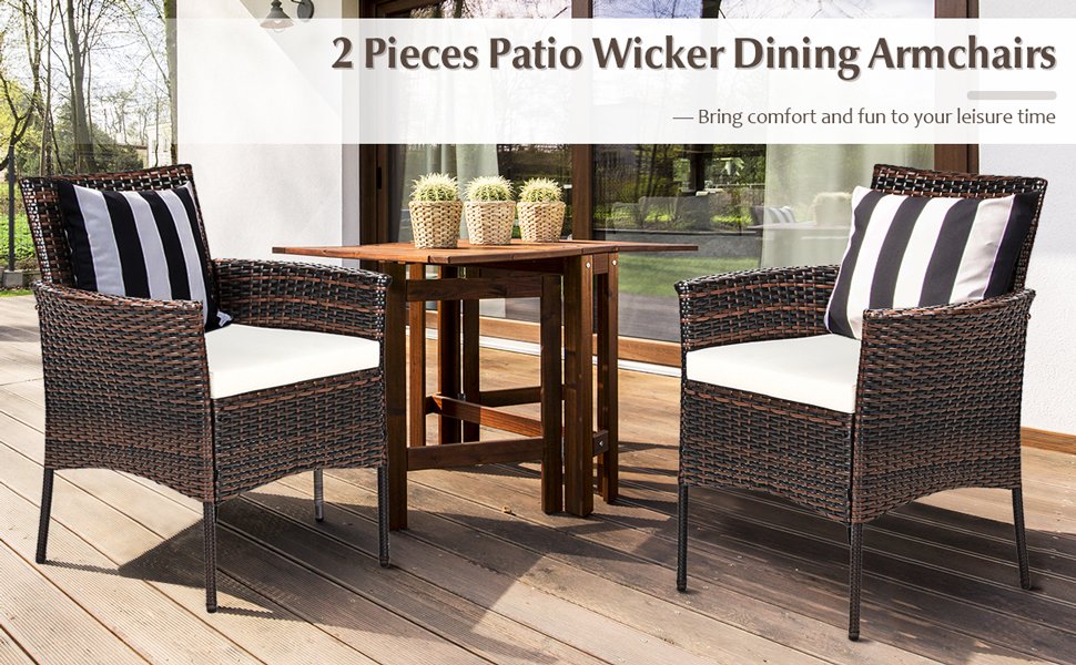 Honhorrs Two PE-Rattan Patio Armchairs, Wide Backrests and Removable Seat Cushions on Steel Frames detail