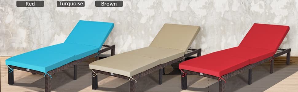 Honhorrs PE Wicker Patio Chaise Lounger, Six Recline Positions with Padded Cushion and Metal Frame detail