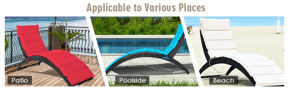 Honhorrs Folding Wicker Patio Lounge Chair, Curved Steel-Supported Seat with Tied Padded Cushion detail