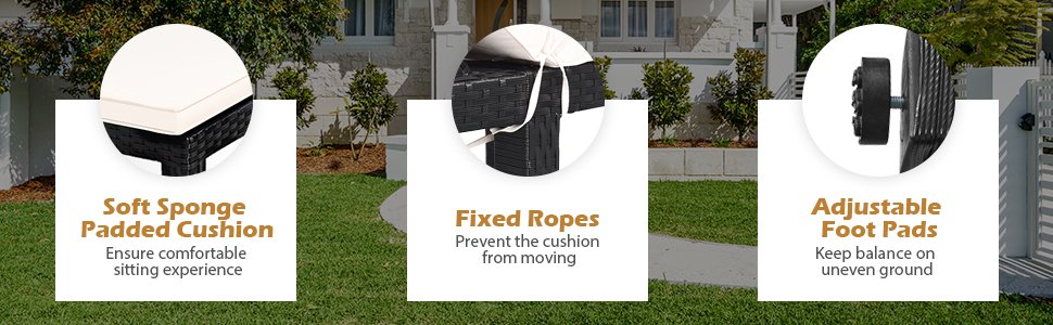 Honhorrs Seven-Position Patio Chaise Lounge, Woven PE Rattan with Cushion Ties and Eight-Leg Support detail
