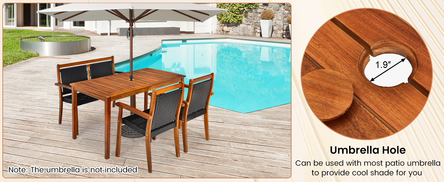 Honhorrs Acacia and Rattan Patio Dining Set: Table, Loveseat and Two Chairs with Tuck-Away Storage detail