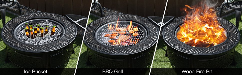 Honhorrs Outdoor Steel Fire Pit, Mesh Spark Screen and Poker with Protective Cover for Garden Use detail