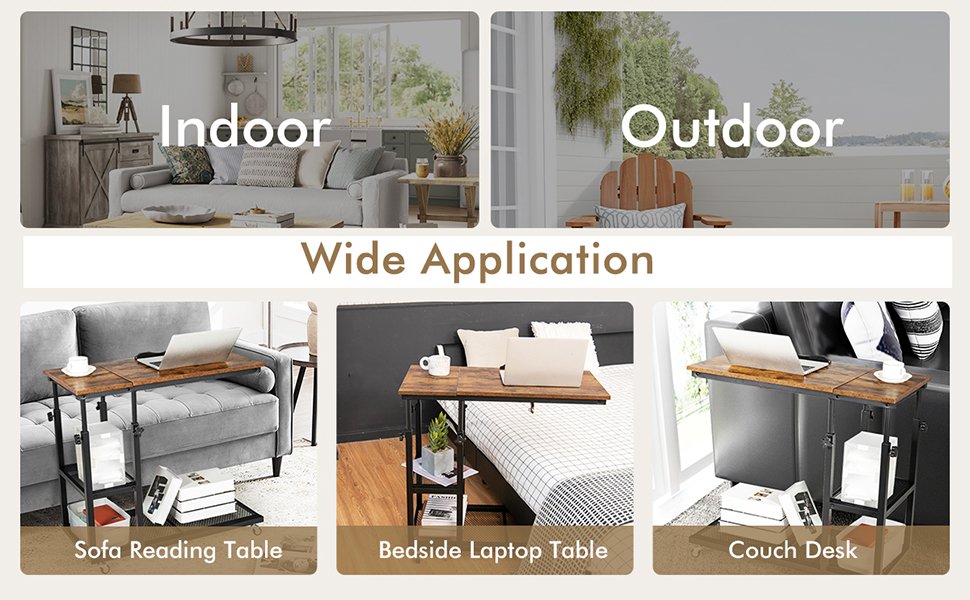 Honhorrs C-Shaped Laptop Side Table: Adjustable Height, Tilting Top, Wire Shelves and Locking Wheels detail
