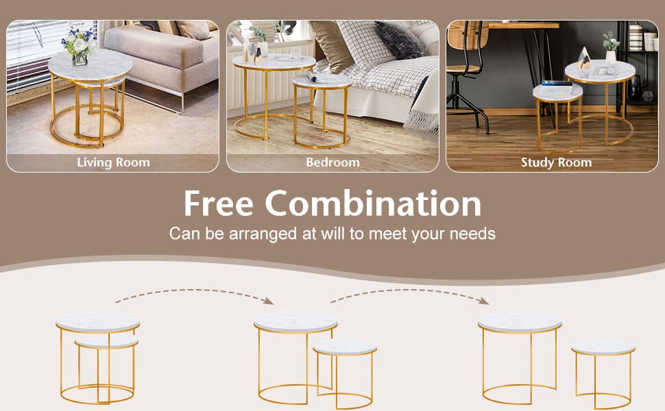 Honhorrs Round Nesting Coffee Tables, Set of Two with Powder-Coated Frames and Adjustable Foot Pads detail