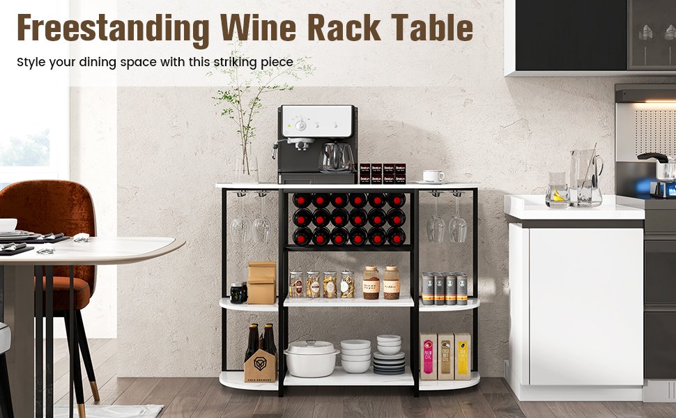 Honhorrs 47-Inch Wine Storage Table with 18-Bottle Rack, 8-Glass Holders and Adjustable Feet detail