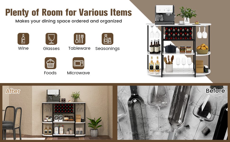 Honhorrs 47-Inch Wine Storage Table with 18-Bottle Rack, 8-Glass Holders and Adjustable Feet detail
