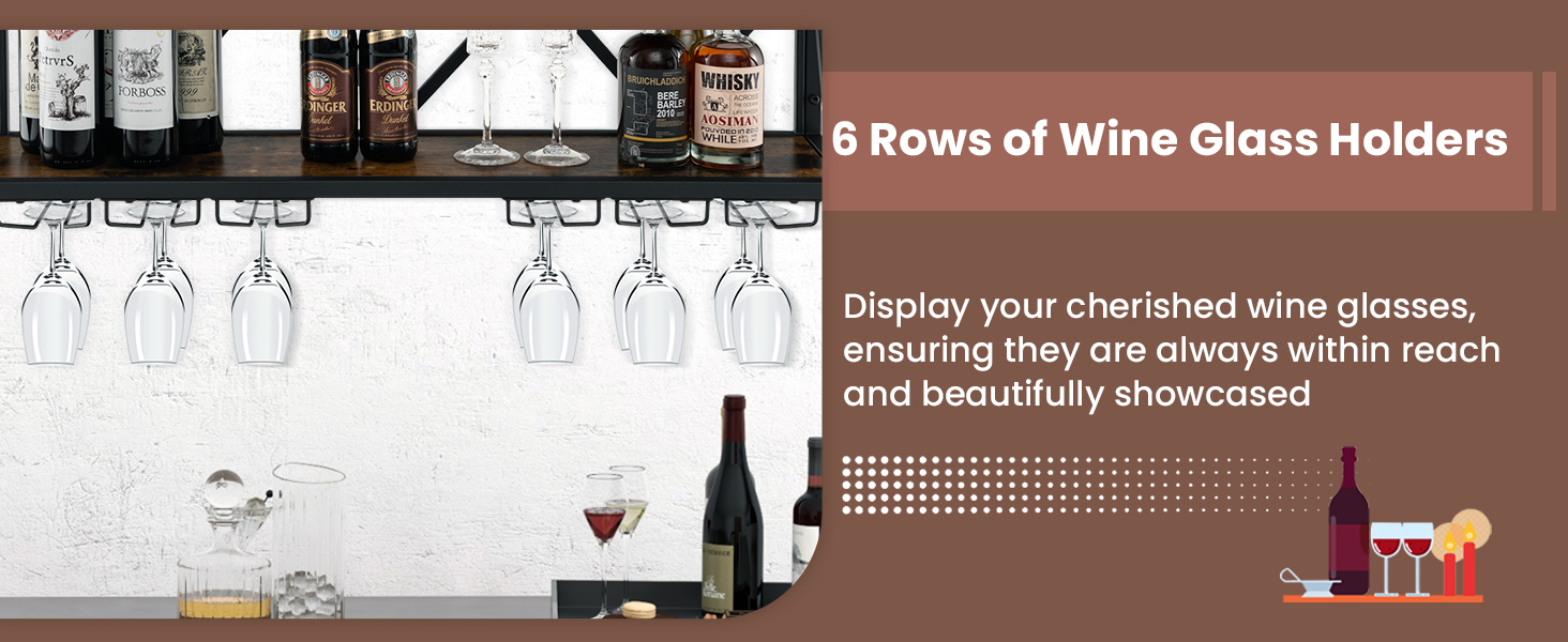 Honhorrs Wall-Mounted Wine Rack for 39 Bottles and 12 Glasses with 6 Rows of Stemware Storage detail